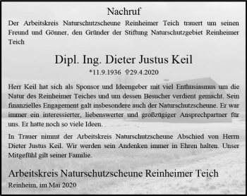 Traueranzeige von Dieter Justus Keil von vrm-trauer