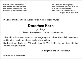 Traueranzeige von Dorothea Koch von vrm-trauer