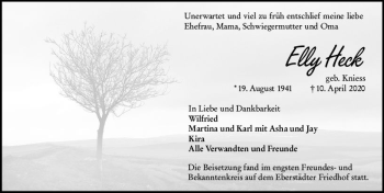 Traueranzeige von Elly Heck von vrm-trauer
