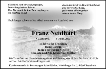 Traueranzeige von Franz Neidhart von vrm-trauer