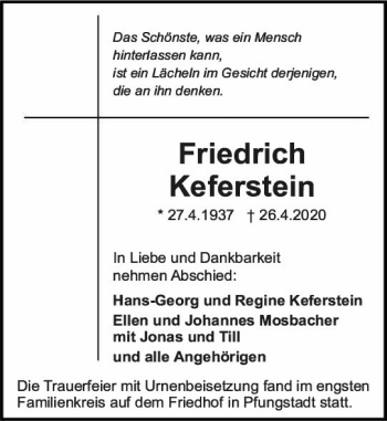 Traueranzeige von Friedrich Keferstein von vrm-trauer