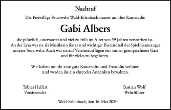 Traueranzeige von Gabi Albers von vrm-trauer
