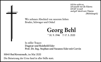 Traueranzeige von Georg Behl von vrm-trauer