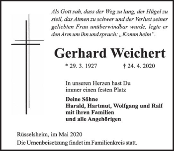 Traueranzeige von Gerhard Weichert von vrm-trauer