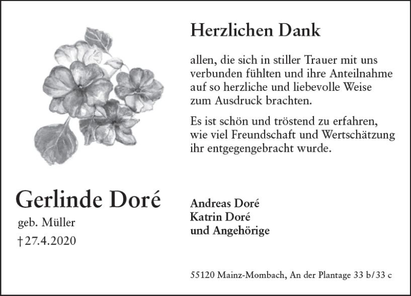  Traueranzeige für Gerlinde Dore vom 23.05.2020 aus vrm-trauer