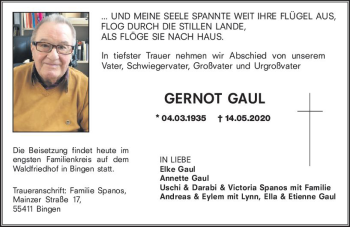 Traueranzeige von Gernot Gaul von vrm-trauer