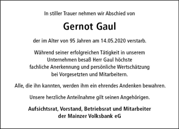Traueranzeige von Gernot Gaul von vrm-trauer