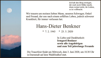 Traueranzeige von Hans-Dieter Benkner von vrm-trauer