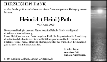 Traueranzeige von Heinrich  Poth von vrm-trauer