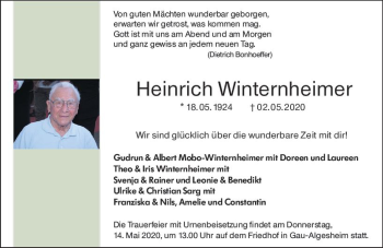 Traueranzeige von Heinrich Winternheimer von vrm-trauer
