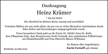 Traueranzeige von Heinz Krämer von vrm-trauer