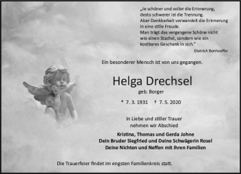 Traueranzeige von Helga Drechsel von vrm-trauer