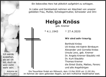 Traueranzeige von Helga Knöss von vrm-trauer