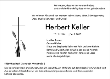 Traueranzeige von Herbert Keller von vrm-trauer