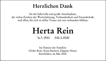 Traueranzeige von Herta Rein von vrm-trauer