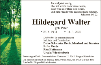Traueranzeige von Hildegard Walter von vrm-trauer