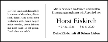 Traueranzeige von Horst Eiskirch von vrm-trauer