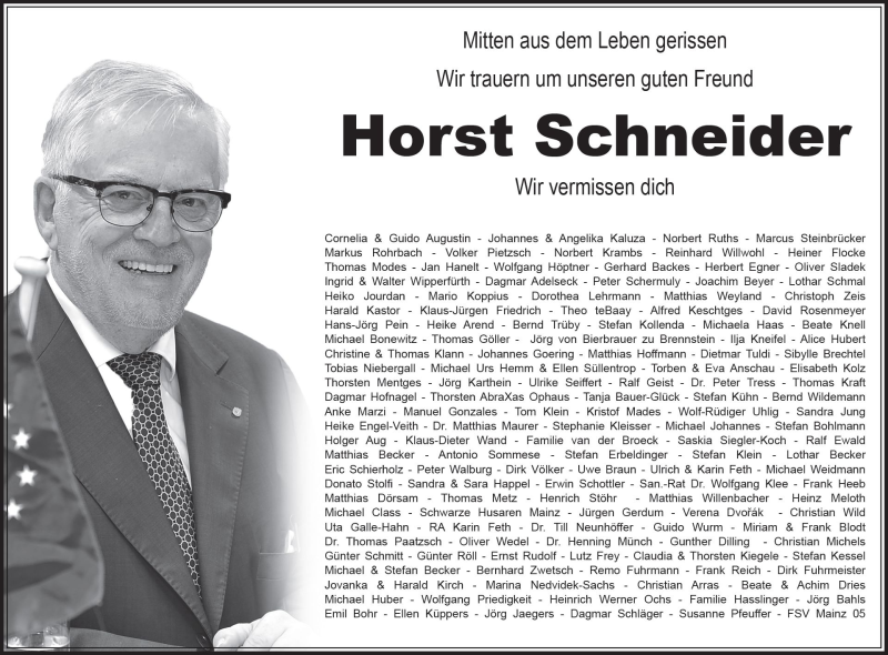  Traueranzeige für Horst Schneider vom 30.05.2020 aus vrm-trauer