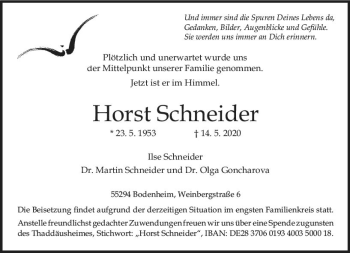 Traueranzeige von Horst Schneider von vrm-trauer