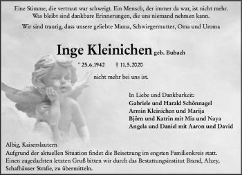 Traueranzeige von Inge Kleinichen von vrm-trauer