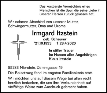 Traueranzeige von Irmgard Itzstein von vrm-trauer