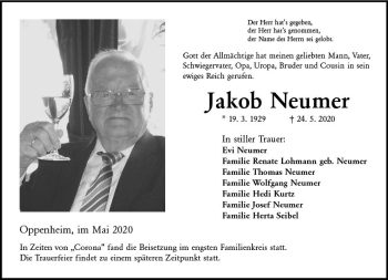 Traueranzeige von Jakob Neumer von vrm-trauer
