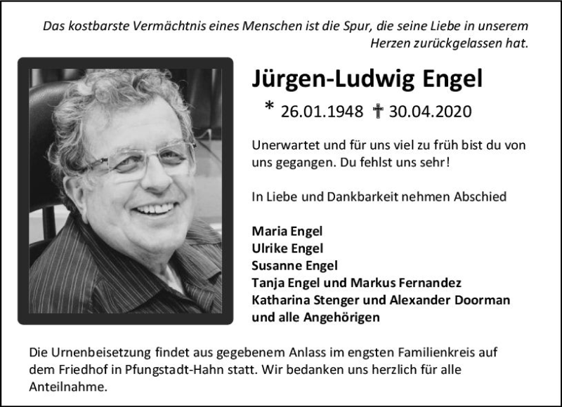  Traueranzeige für Jürgen-Ludwig Engel vom 09.05.2020 aus vrm-trauer