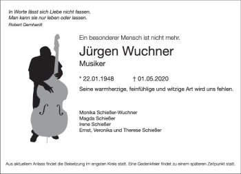 Traueranzeige von Jürgen Wuchner von vrm-trauer