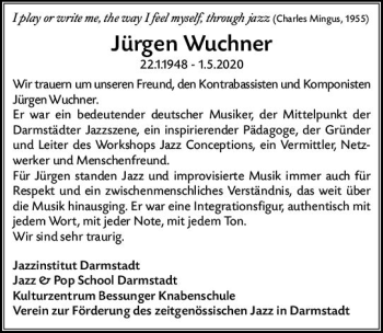 Traueranzeige von Jürgen Wuchner von vrm-trauer