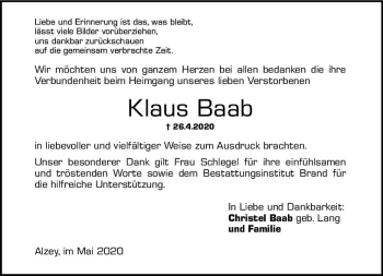 Traueranzeige von Klaus Baab von vrm-trauer