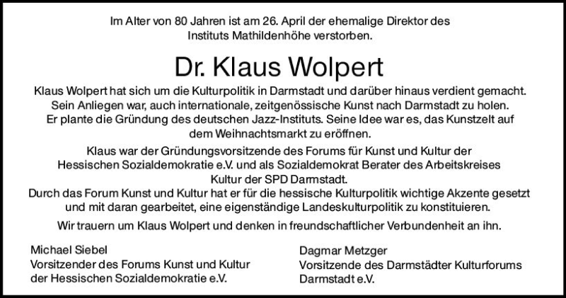  Traueranzeige für Klaus Wolpert vom 22.05.2020 aus vrm-trauer