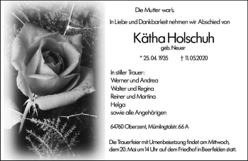 Traueranzeige von Kätha Holschuh von vrm-trauer