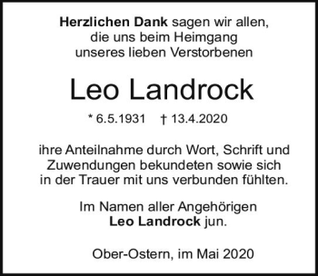Traueranzeige von Leo Landrock von vrm-trauer