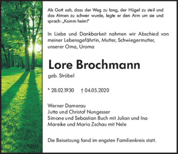 Traueranzeige von Lore Brochmann von vrm-trauer