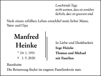 Traueranzeige von Manfred heinke von vrm-trauer