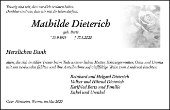 Traueranzeige von Mathilde Dieterich von vrm-trauer