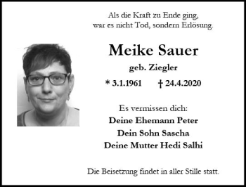 Traueranzeige von Meike Sauer von vrm-trauer
