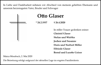 Traueranzeige von Otto Glaser von vrm-trauer