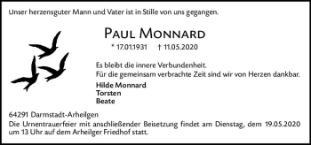 Traueranzeige von Paul Monnard von vrm-trauer