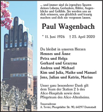 Traueranzeige von Paul Wagenbach von vrm-trauer