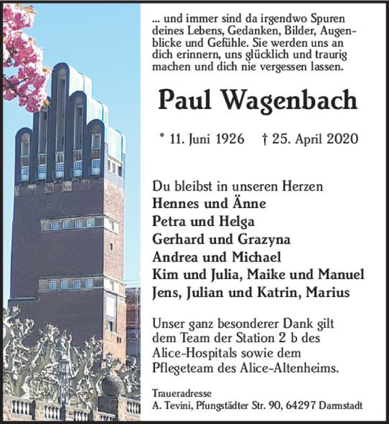  Traueranzeige für Paul Wagenbach vom 02.05.2020 aus vrm-trauer