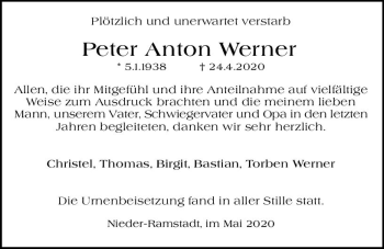 Traueranzeige von Peter Anton Werner von vrm-trauer