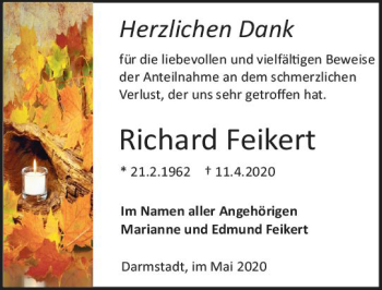 Traueranzeige von Richard Feikert von vrm-trauer