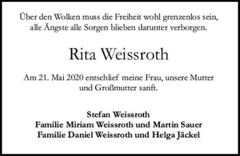 Traueranzeige von Rita Weissroth von vrm-trauer