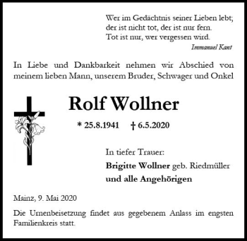 Traueranzeige von Rolf Wollner von vrm-trauer