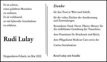 Traueranzeige von Rudi Lulay von vrm-trauer