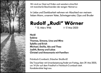 Traueranzeige von Rudolf Wörner von vrm-trauer