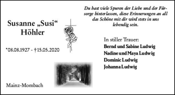 Traueranzeige von Susanne Höhler von vrm-trauer