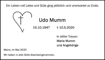Traueranzeige von Udo Mumm von vrm-trauer