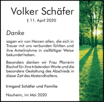 Traueranzeige von Volker Schäfer von vrm-trauer